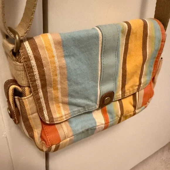 Vintage “Fossil” Striped Multicolor Crossbody Canvas Bag - Picture 6 of 16